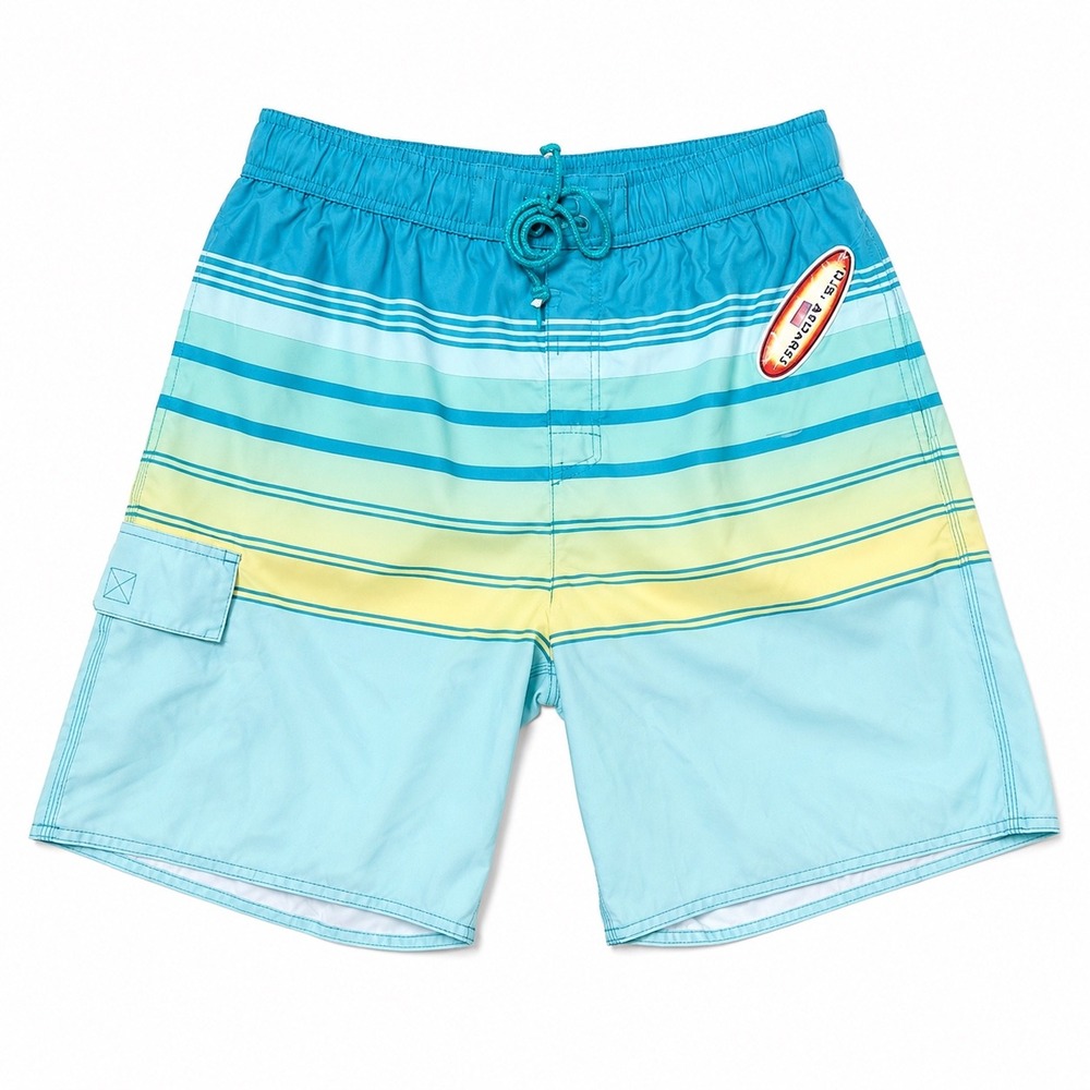 US Apparel Mens Swim Trunks Large Blue Yellow Lined Board Shorts 34 Waist